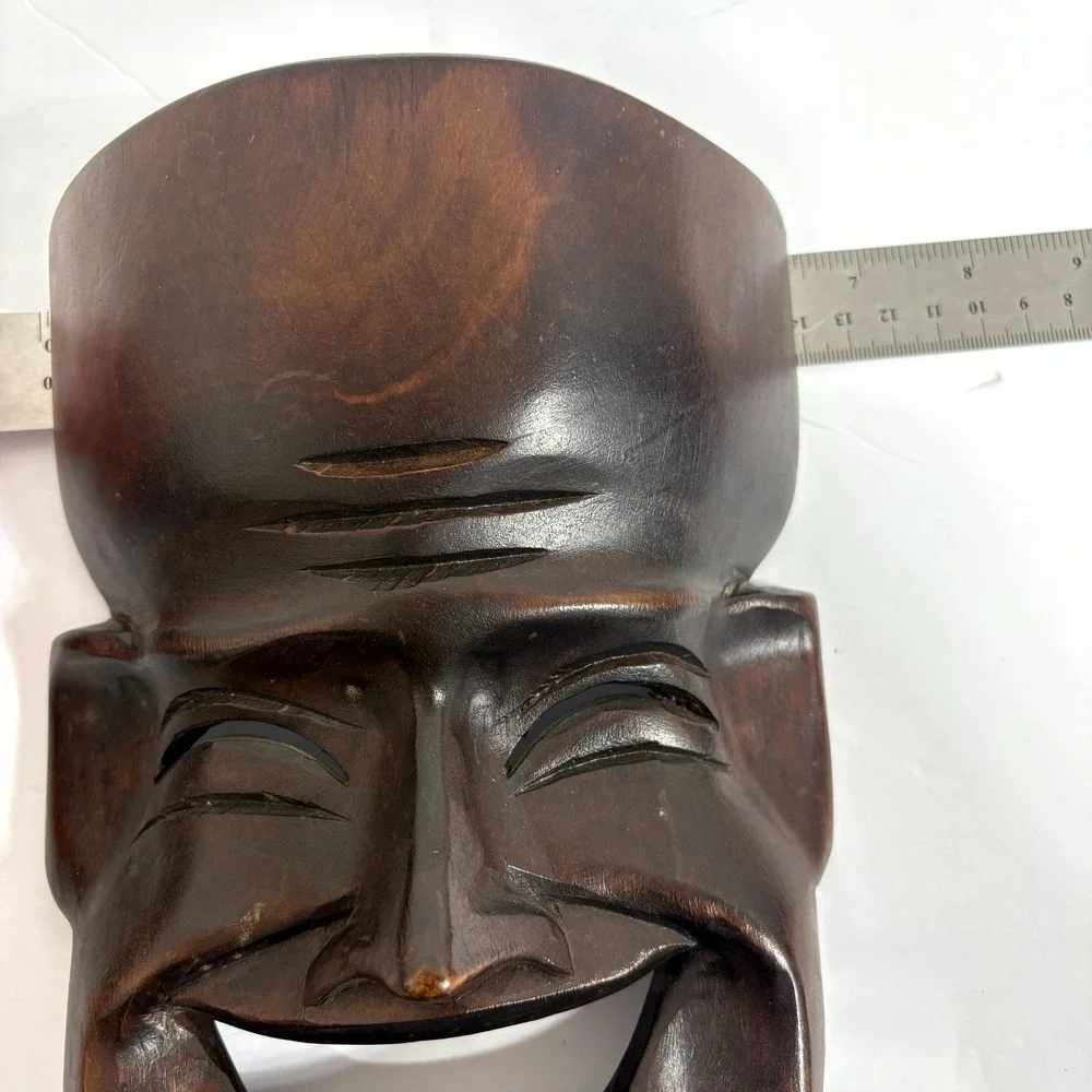 2 Vintage Hand Carved Wood Comedy Tragedy Drama Masks Natural Varnished Wall Art